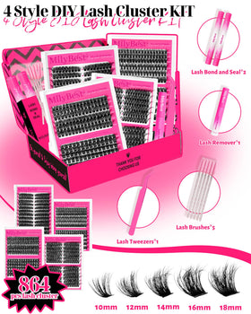 Close-up of MilyBest D Curl Volume Lashes in various lengths