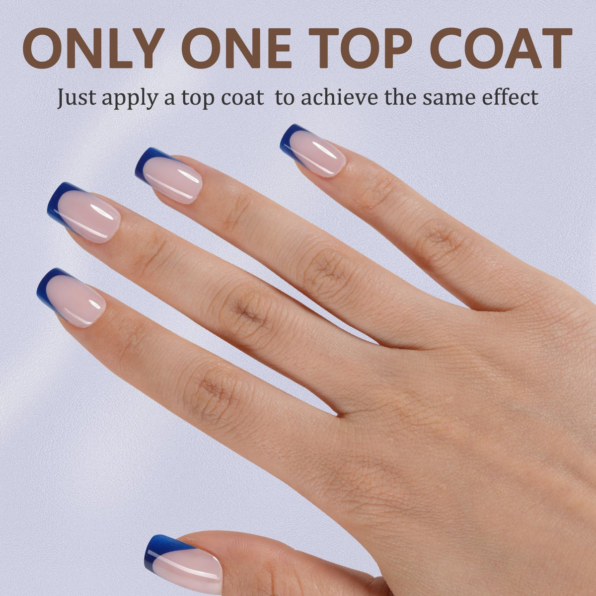 Close-up of Misssix Blue French Tip Press on Nails showing inner matte texture