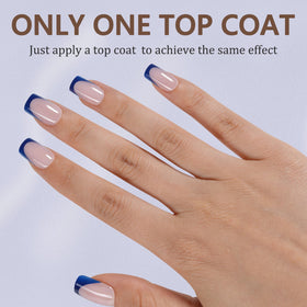 Close-up of Misssix Blue French Tip Press on Nails showing inner matte texture