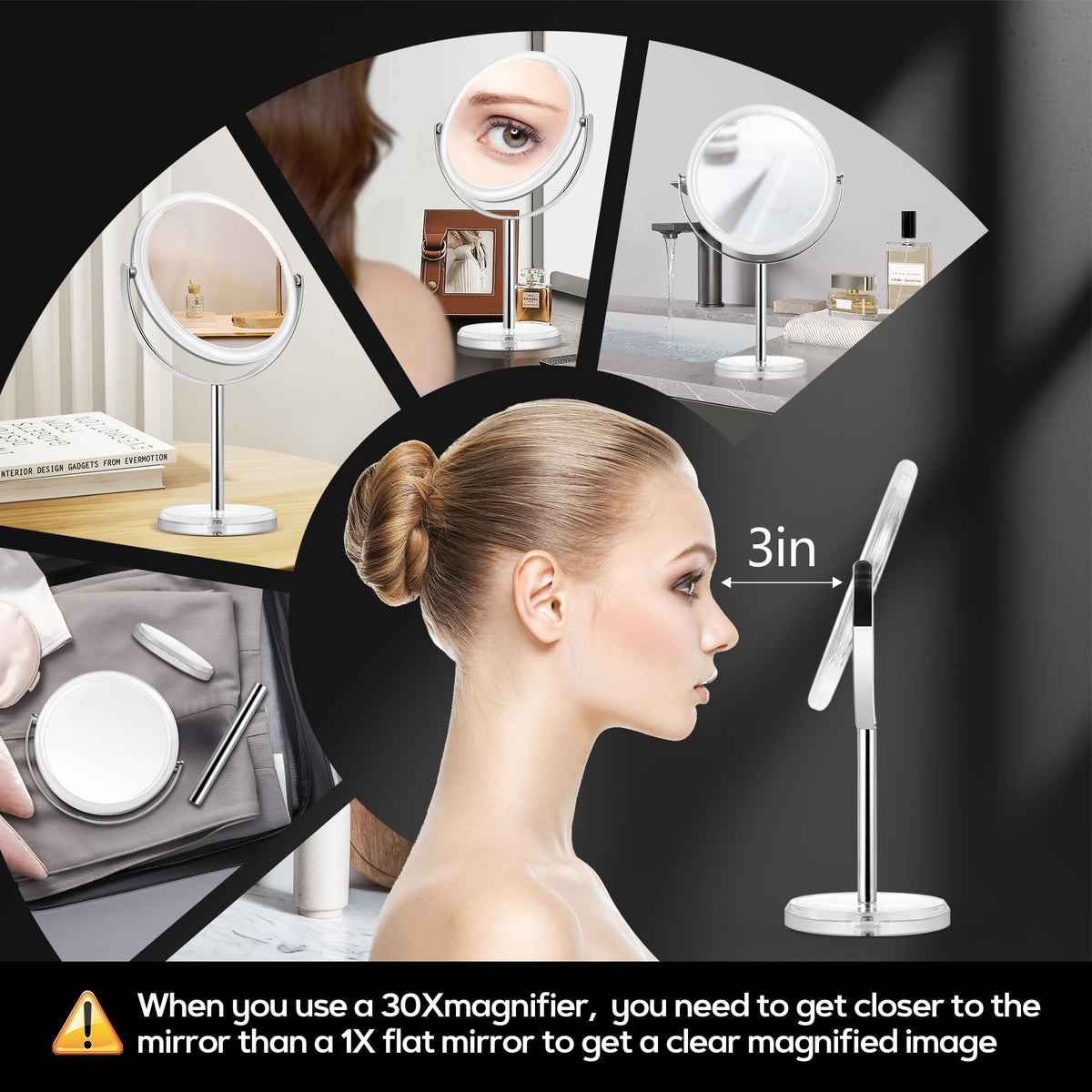 Close-up of MIYADIVA 30X magnifying mirror