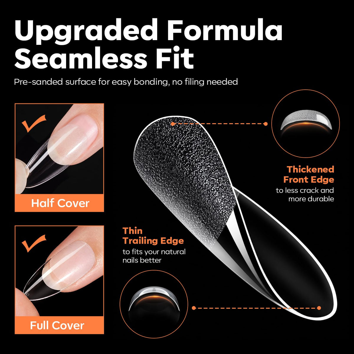 Close-up of modelones almond nail tips in various sizes