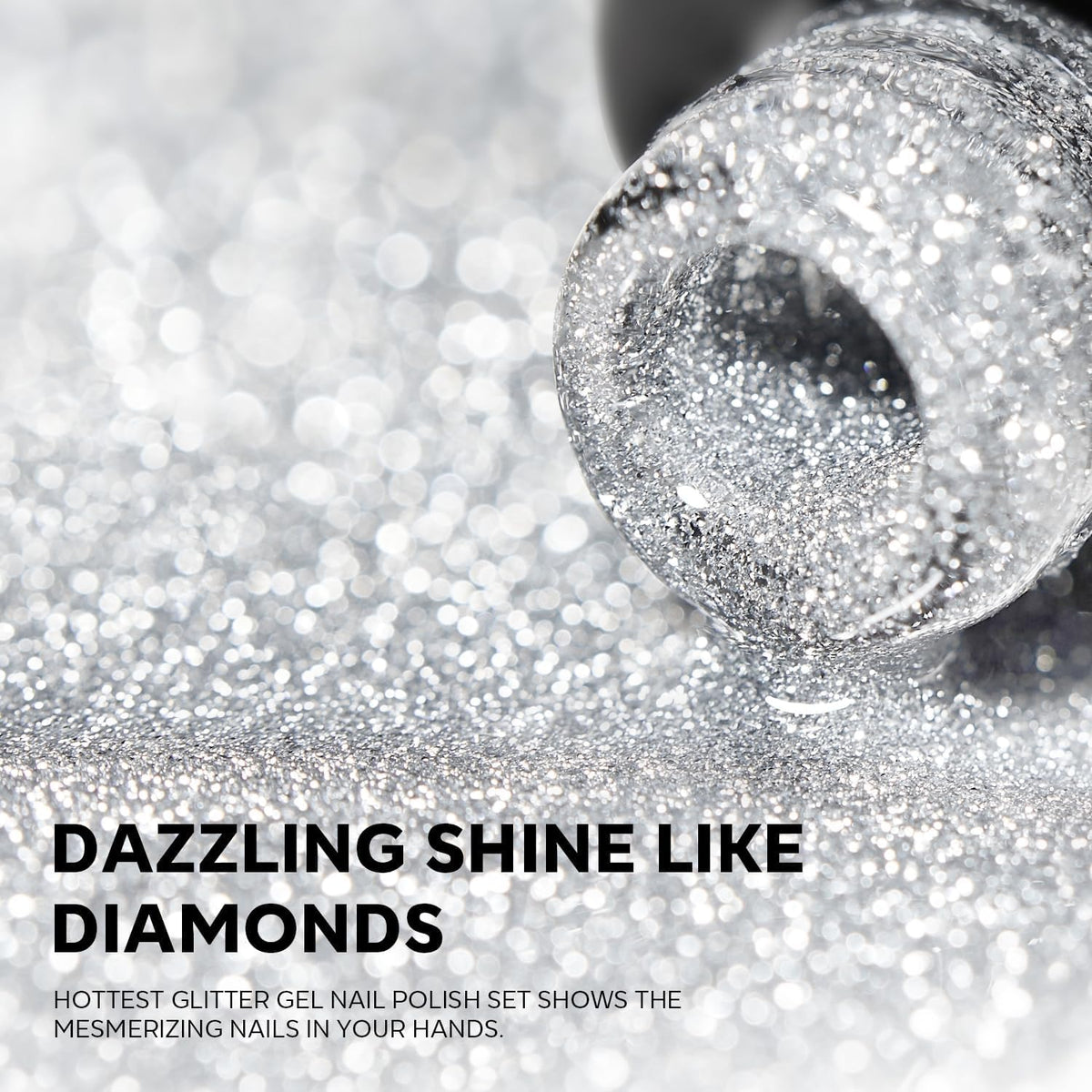 Close-up of modelones gel nail polish bottle showing glitter effect
