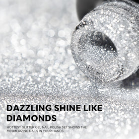 Close-up of modelones gel nail polish bottle showing glitter effect