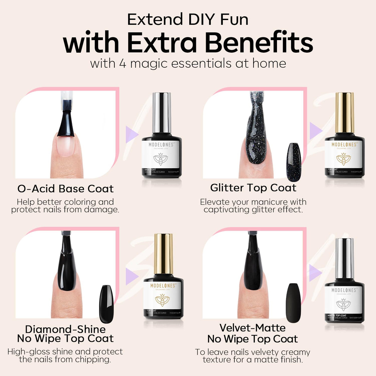 close-up of modelones gel nail polish bottles