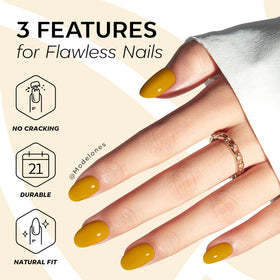 close-up of modelones Ginger Yellow press on nails in a package