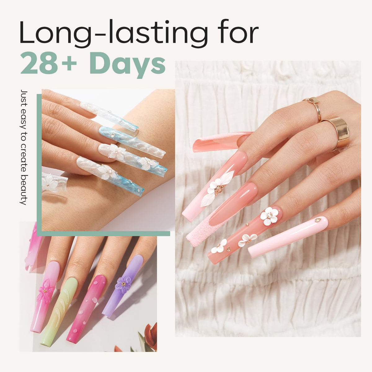 Close-up of Modelones Long Square Nail Tips showing half matte texture