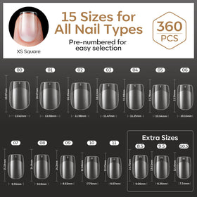 Close-up of Modelones nail tips numbered for size selection
