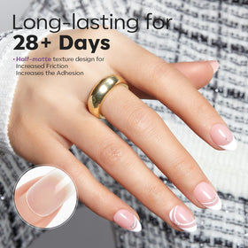 Close-up of Modelones nail tips showing half matte texture
