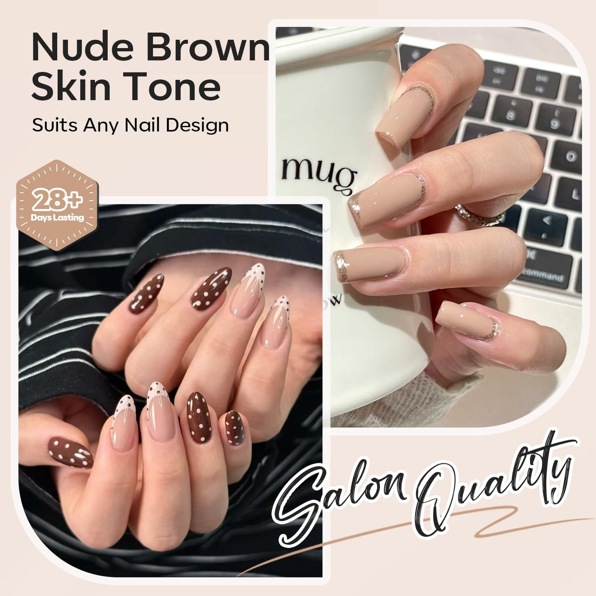 Close-up of modelones nude gel polish in light pink shade