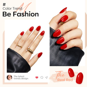 Close-up of modelones Red Short Press on Nails with nail glue