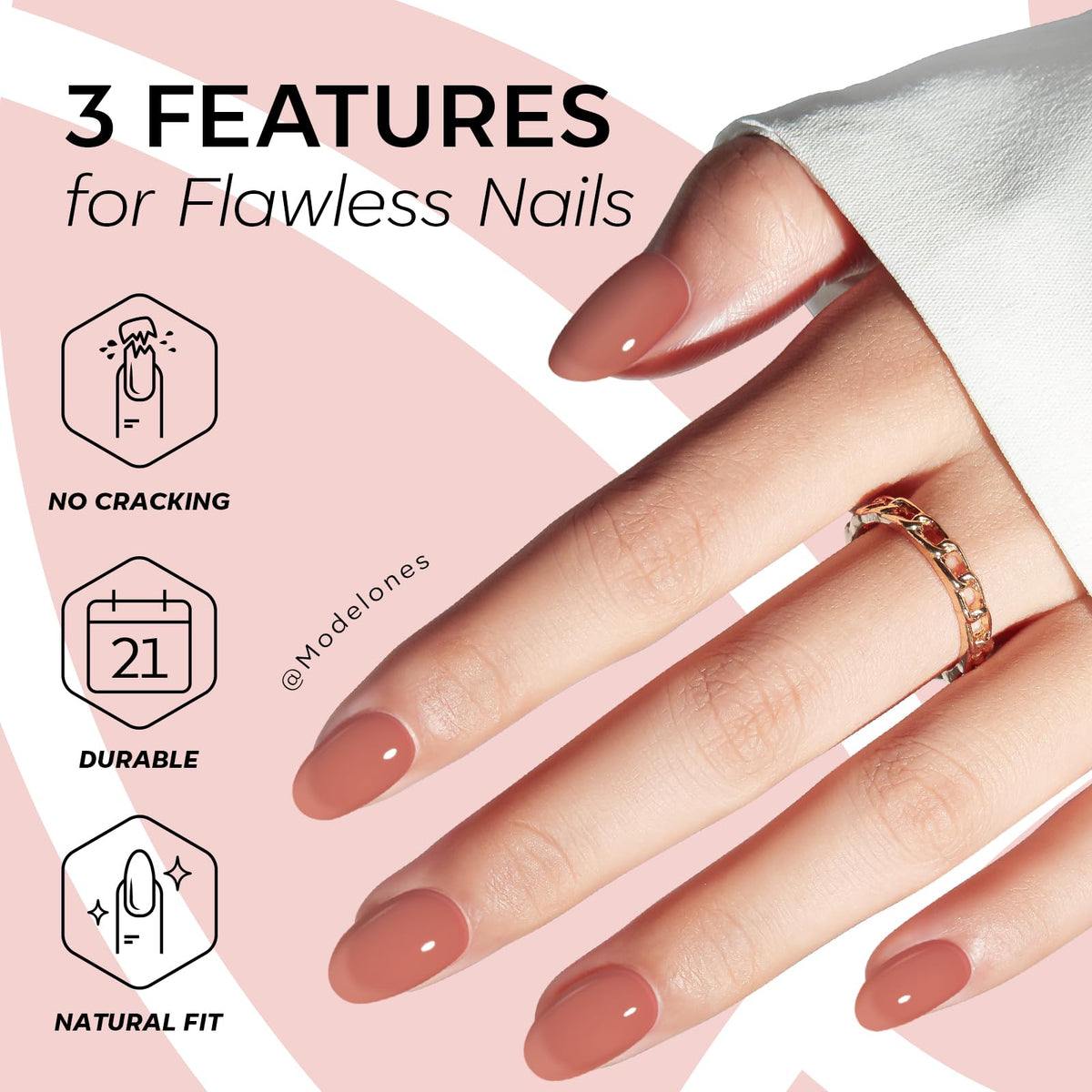 close-up of modelones Sheer Milk Tea Short Press on Nails showing texture