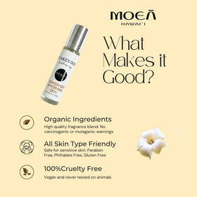 Close-up of MOEA HAWAII Puakenikeni Perfume Roller bottle