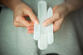 Close-up of Mont Bleu Czech glass nail file showing smooth surface