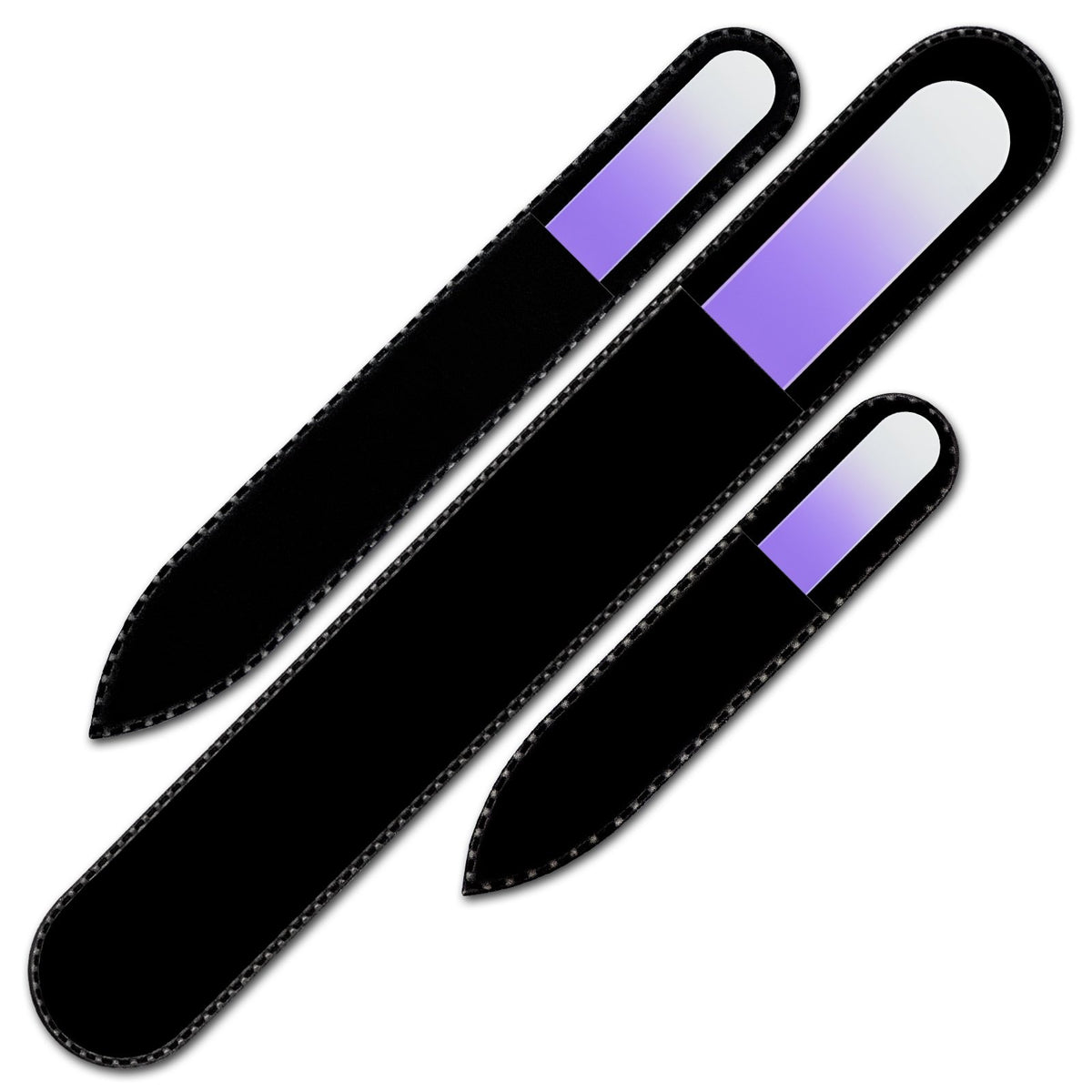 Close-up of Mont Bleu glass nail file showing smooth surface