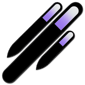 Close-up of Mont Bleu glass nail file showing smooth surface