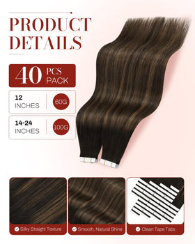 Close-up of Moresoo Brown Balayage Tape-In extensions showing texture