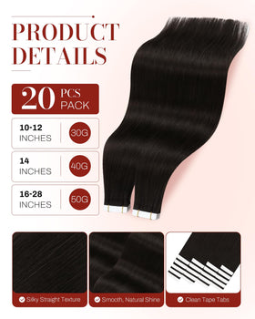 Close-up of Moresoo Darkest Brown Tape In Extensions tape