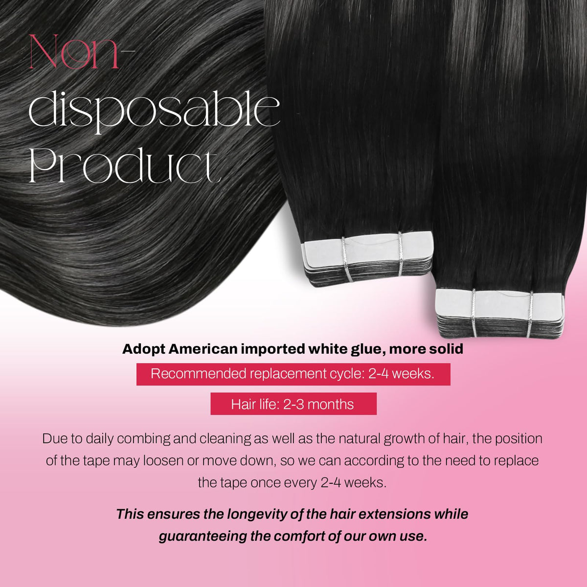 Close-up of Moresoo Hair Tape-in Extensions showing tape