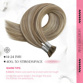 Close-up of Moresoo I Tip extensions keratin tips