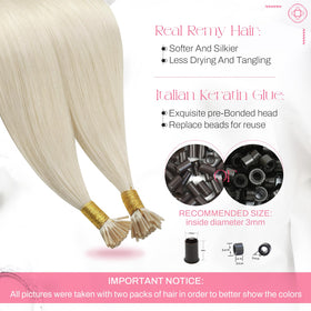 Close-up of Moresoo I Tip Hair Extensions keratin tip