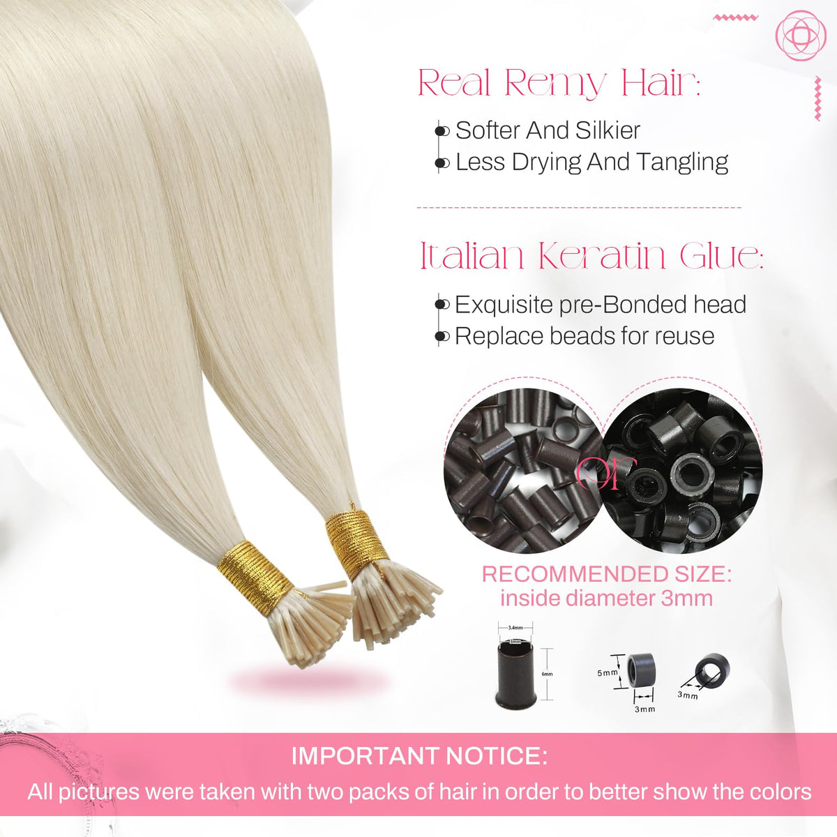 Close-up of Moresoo I Tip Hair Extensions keratin-tipped ends