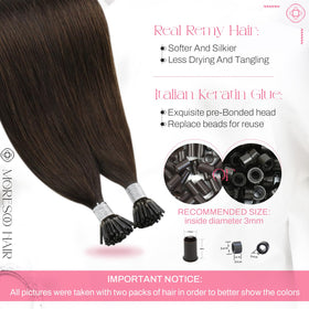 Close-up of Moresoo I Tip Hair Extensions keratin tips
