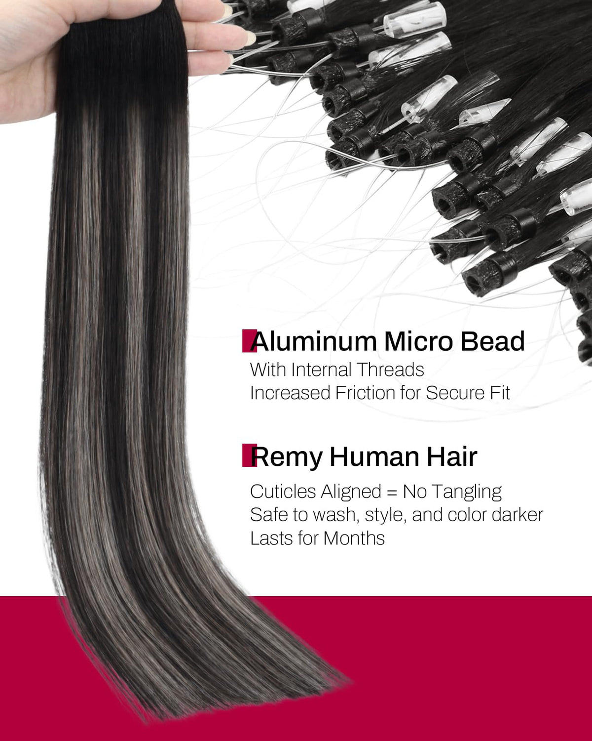 Close-up of Moresoo Micro Bead Hair Extensions strands