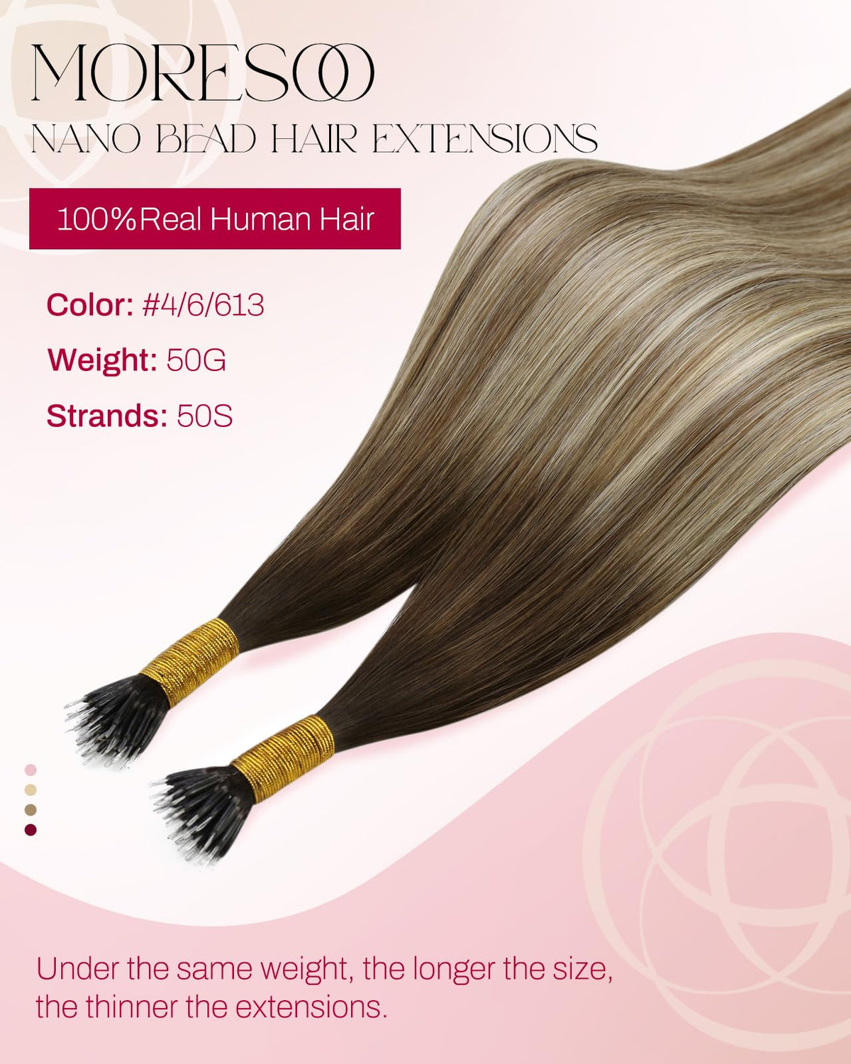 Close-up of Moresoo Nano Tip Hair Extensions showing nano bead attachment