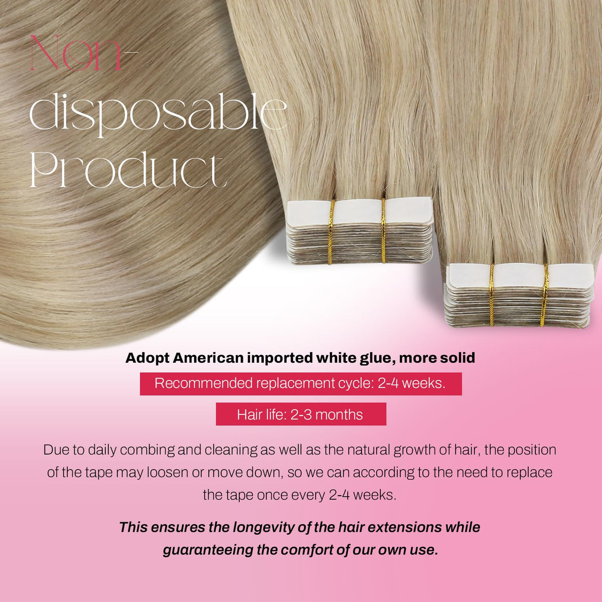 Close-up of Moresoo Tape-In Hair Extensions Ash Blonde