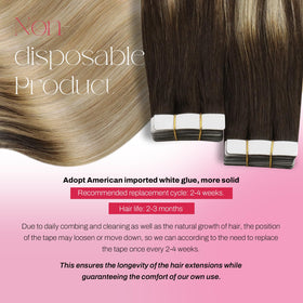 Close-up of Moresoo tape-in hair extensions showing texture