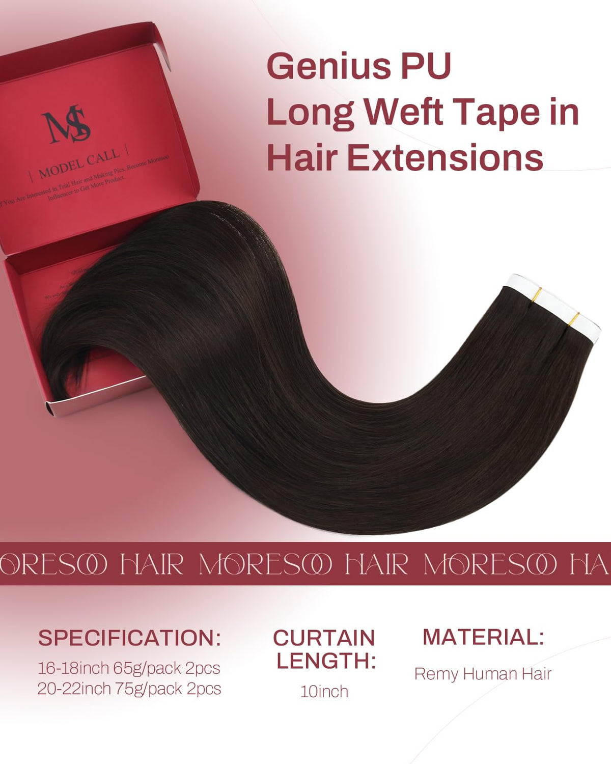 Close-up of Moresoo Tape in Wefts hair texture