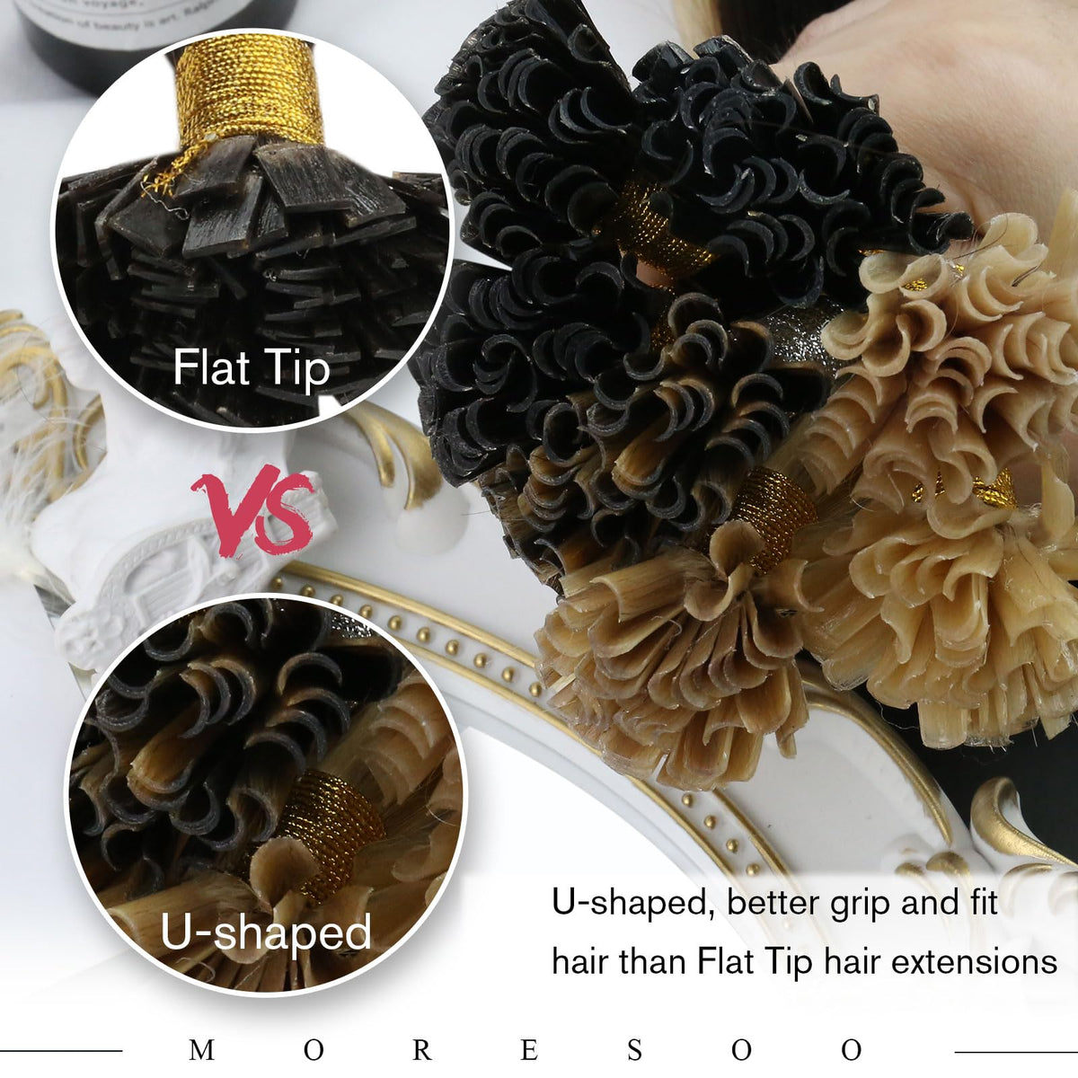 Close-up of Moresoo U Tip Hair Extensions keratin bond