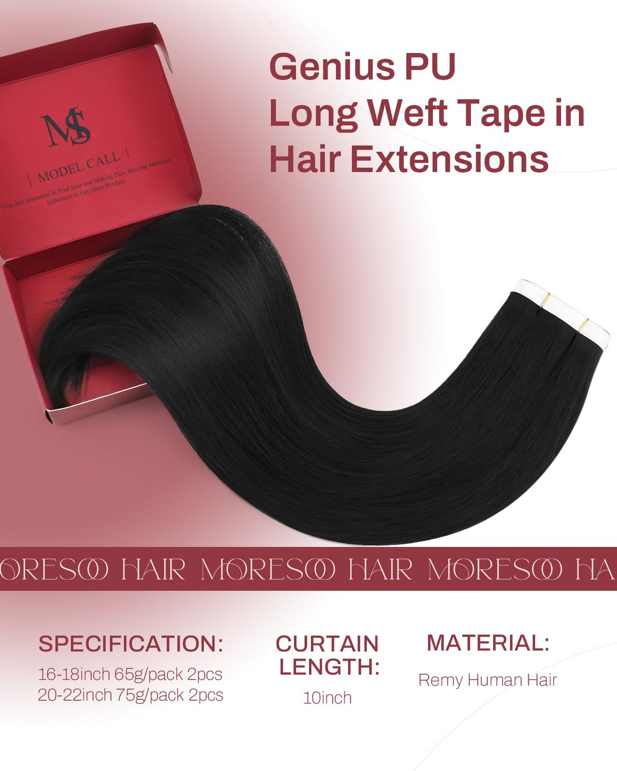 Close-up of Moresoo Weft Tape Extensions showing texture