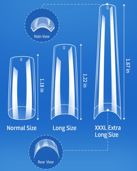 Close-up of MORGLES coffin nail tips in various sizes