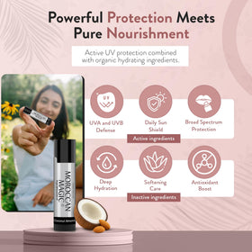 Close-up of Moroccan Magic Coconut Almond Lip Balm SPF 15 stick