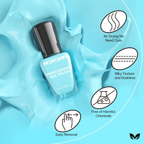 Close-up of Morovan nail polish bottles showing glossy finish
