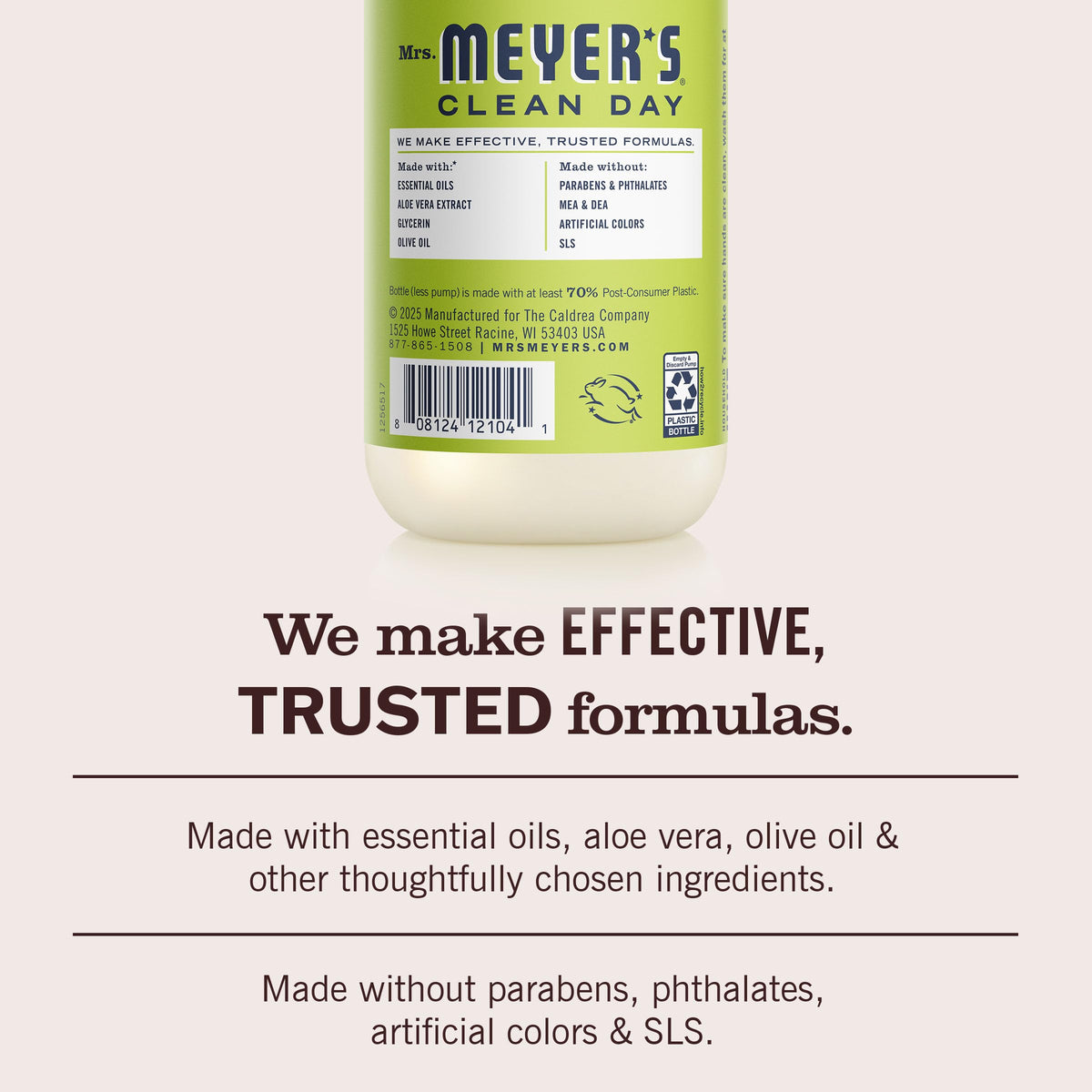 Close-up of Mrs. MEYER'S Clean Day Hand Soap Lemon Verbena label