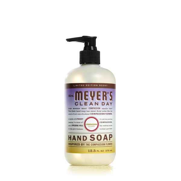 Close-up of Mrs. MEYER'S Liquid Hand Soap bottle with pump