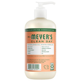 Close-up of Mrs. MEYER'S Peony hand soap bottle