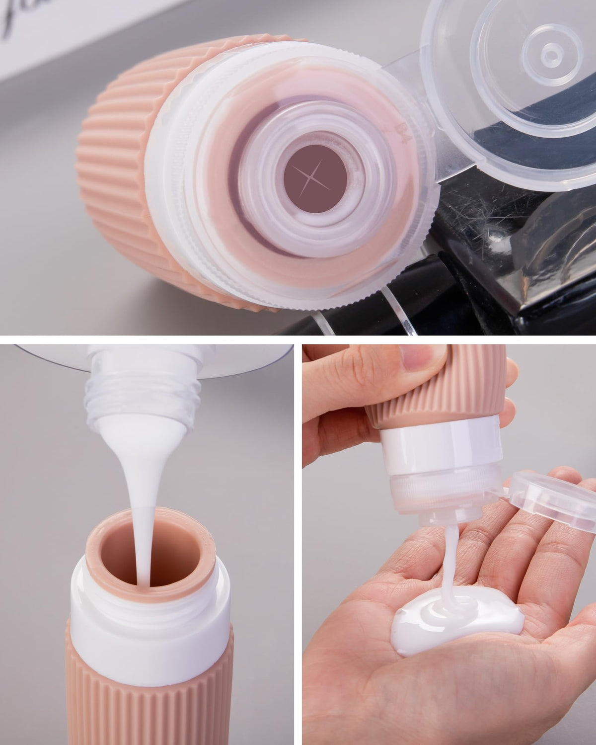 Close-up of Mrsdry silicone squeeze bottle with cream jar