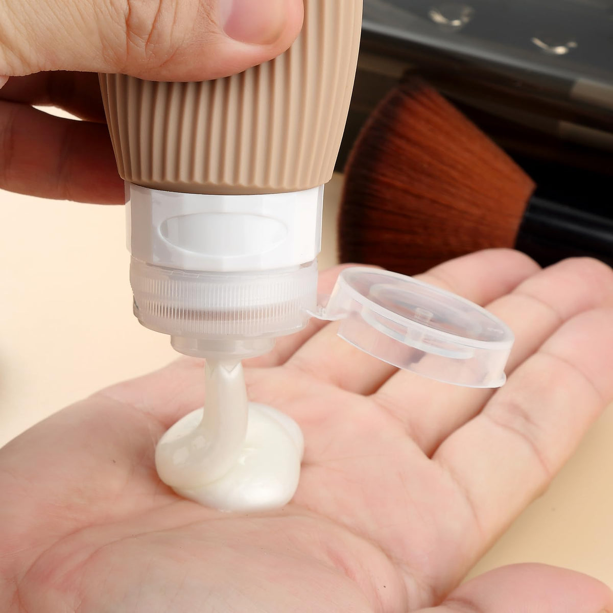 Close-up of Mrsdry travel bottles with no-drip valve
