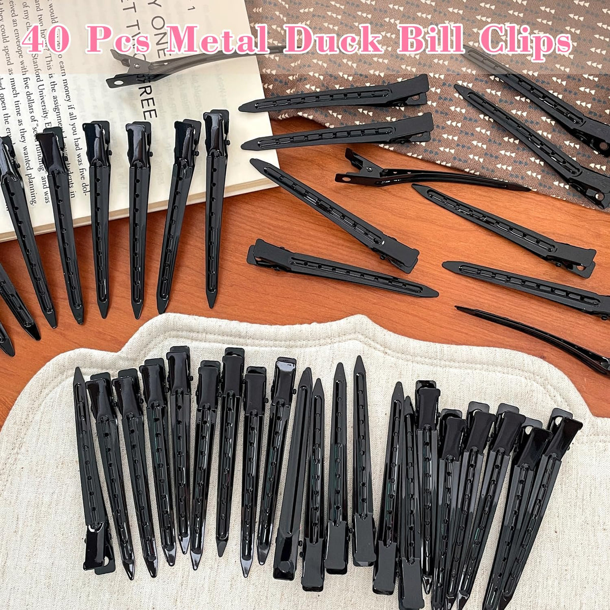 Close-up of Mythos metal hair clips with non-slip grip