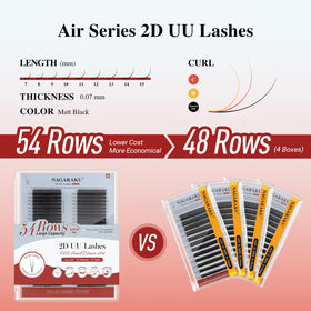 Close-up of NAGARAKU 2D UU Lash Extensions showing mixed sizes
