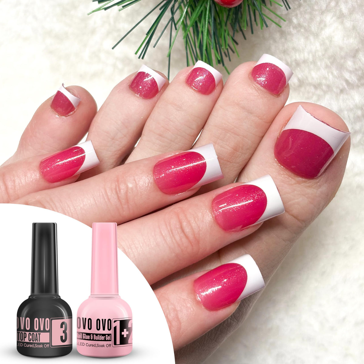 Close-up of nails finished with NOVO OVO products