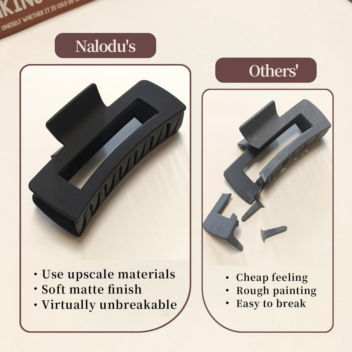 Close-up of Nalodu Large Square Hair Claw Clip's ribbed interior