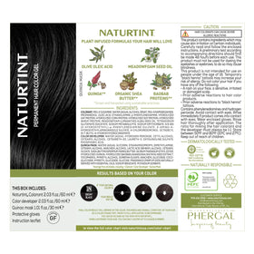 Close-up of Naturtint 1N Ebony Black ingredients list