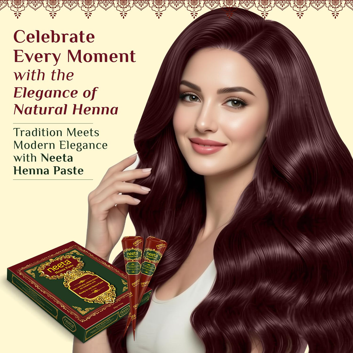 Close-up of Neeta henna paste cone tip for application
