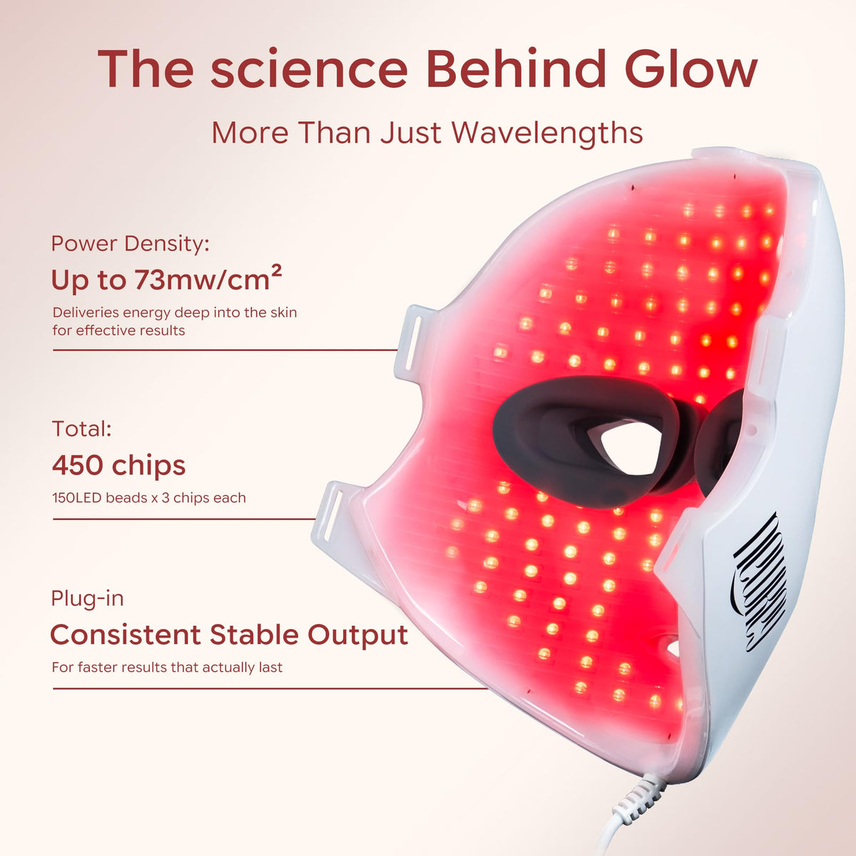 Close-up of NEWKEY Red Light Therapy Mask LED lights