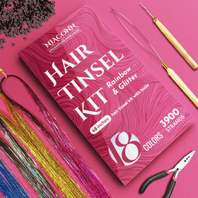 Close-up of NIACONN tinsel strands in various colours