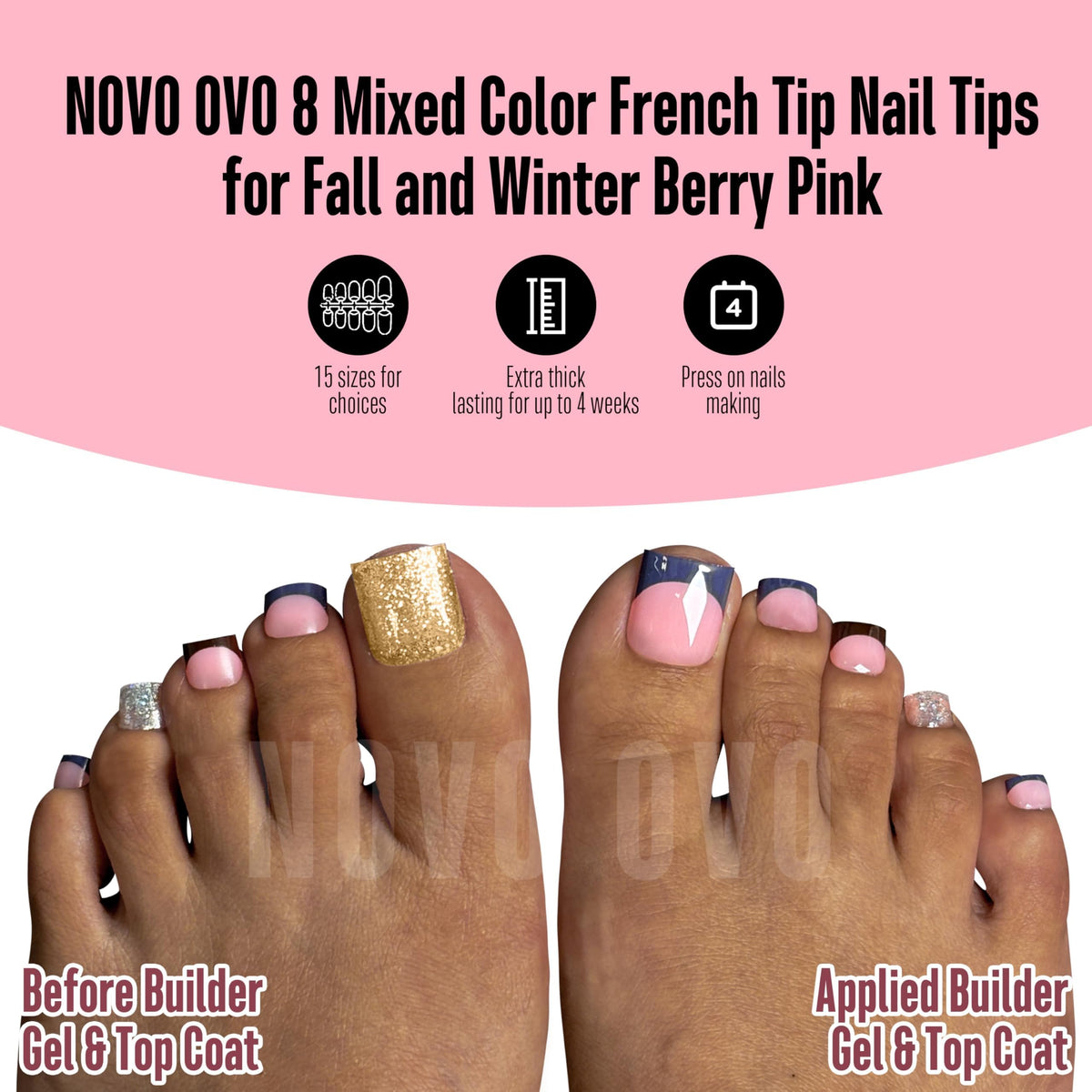 Close-up of NOVO OVO French Tip Toe Nail Tips